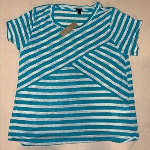 NWT J.Crew 100% Linen Knit Tee Shirt Crew Neck Women Large Striped